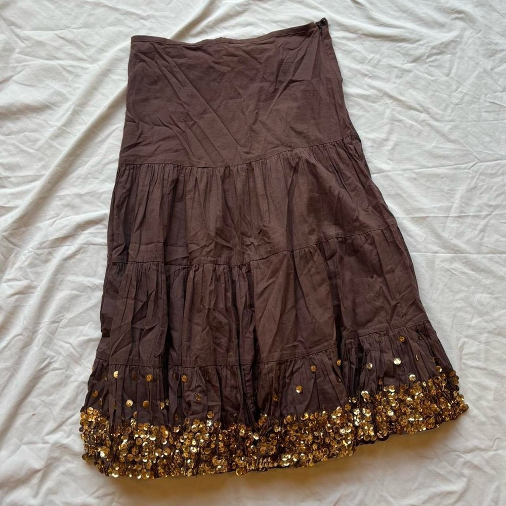 lotus new with tags (nwt)  chocolate brown gold bead sequin maxi skirt